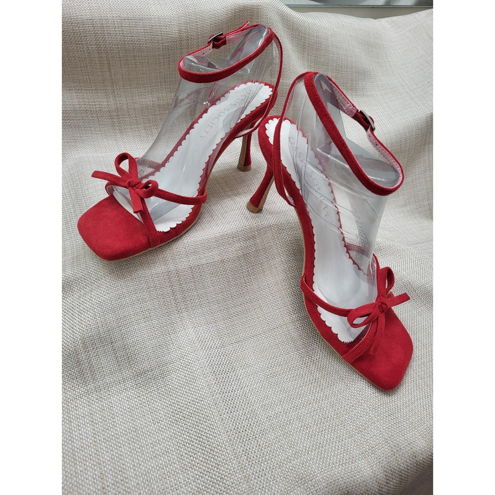 Oasis Society Sylvie Red Bow Square Toe Ankle Strap Sandals Heels Size 9